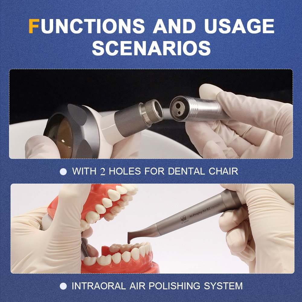 2 hole dentist medical 360 degree rotate air flow sandblasting gun prophy jet polishing intraoral chair unit prices
