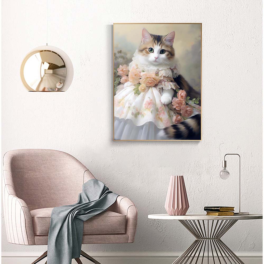 DIY 5D Diamond Painting Set 1pc 30*40cm Self-Designed Cat Princess in famous paintings Defending Full Drill for Wall Decoration