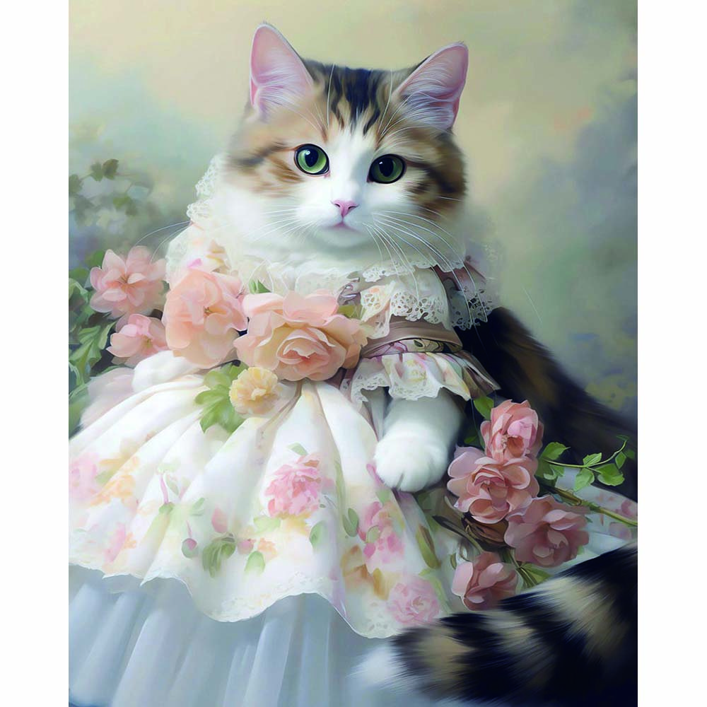 DIY 5D Diamond Painting Set 1pc 30*40cm Self-Designed Cat Princess in famous paintings Defending Full Drill for Wall Decoration