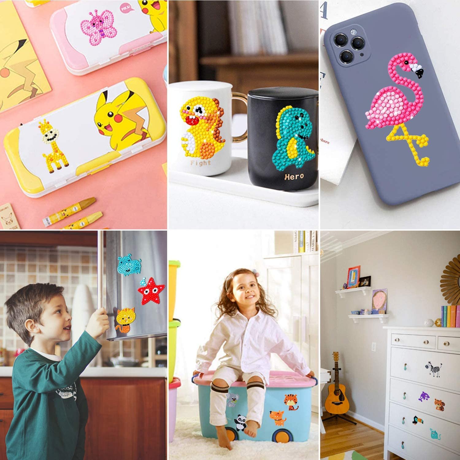 Kids DIY 5D Anime Diamond Art Mosaic Stickers Paint Arts 12Pcs Diamond Painting Kits with Frame by Number Diamond for Adult Kids