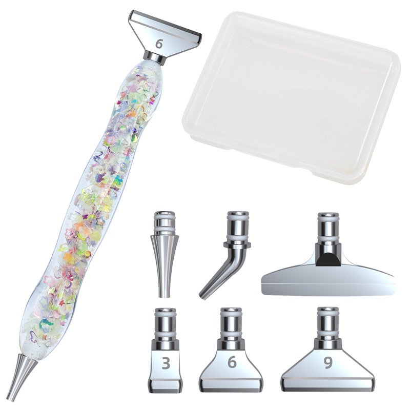 Resin Luminous Diamond Painting Pen Set with Storage Box, Diamond Rhinestone Beads Picker, DIY Nail Art Embroidery Decoration