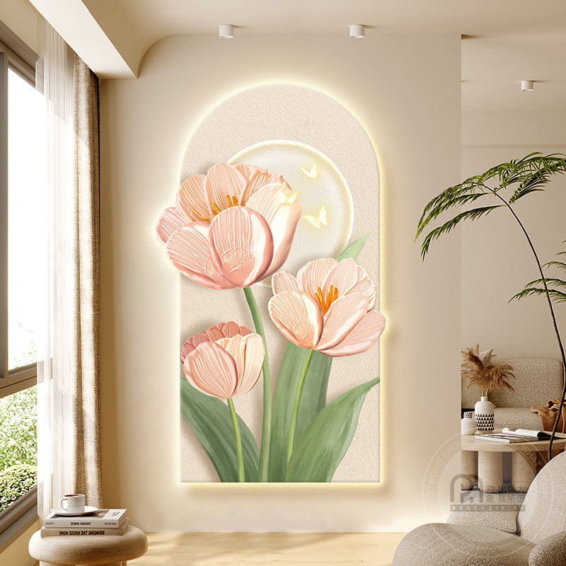 Home decorative wall hanging lamp painting living room background flower art painting frame picture wall art with led lights