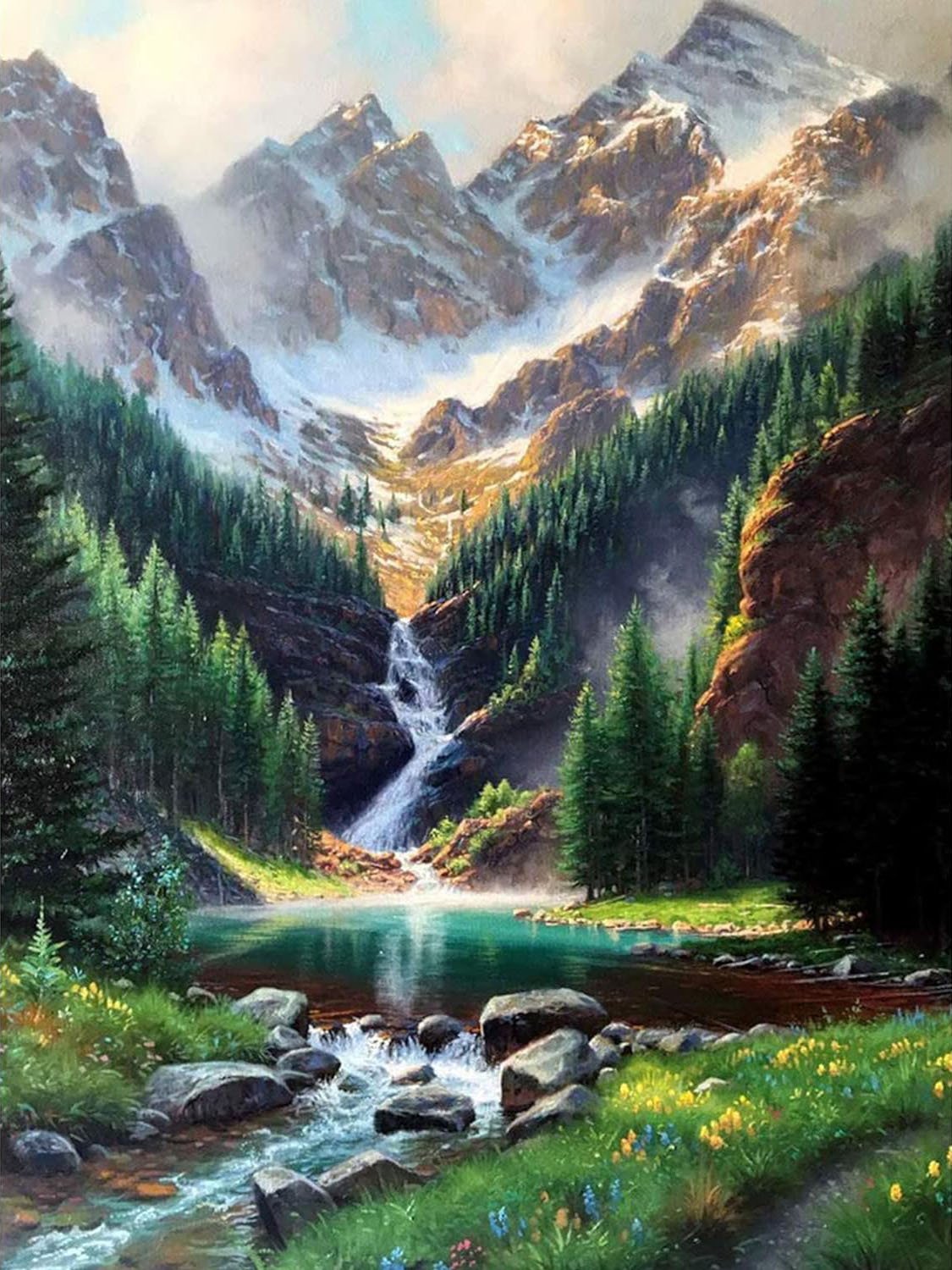 Diamond painting set DIY beautiful mountain forest waterfall landscape painting set Home decoration wall landscape painting
