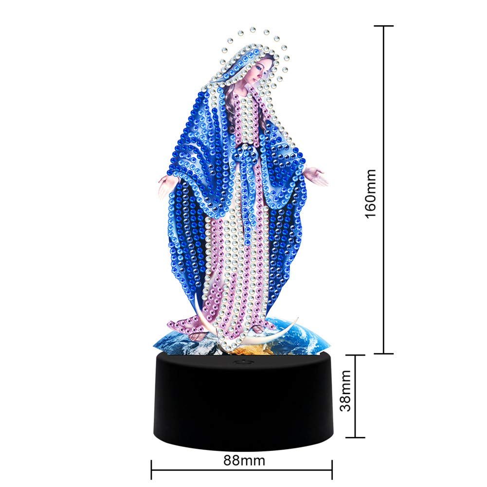 DIY Diamond Painting with LED Lamp Night Lights Creativity 7 Colors Christmas Crystal Drawing Lamp Decoration(Religious Virgin)