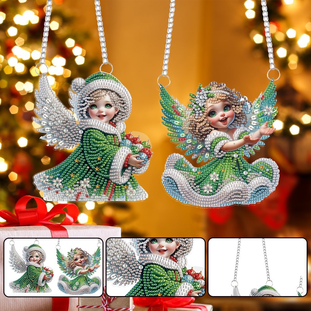 Wholesale DIY 2pcs/set Angel Baby Special Shaped Diamond Painting Pendant Irregular Home Decor Acrylic Hanging Ornament