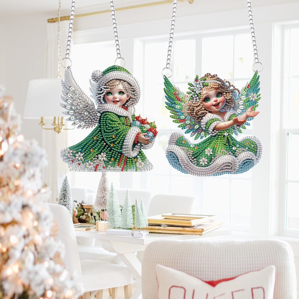 Wholesale DIY 2pcs/set Angel Baby Special Shaped Diamond Painting Pendant Irregular Home Decor Acrylic Hanging Ornament