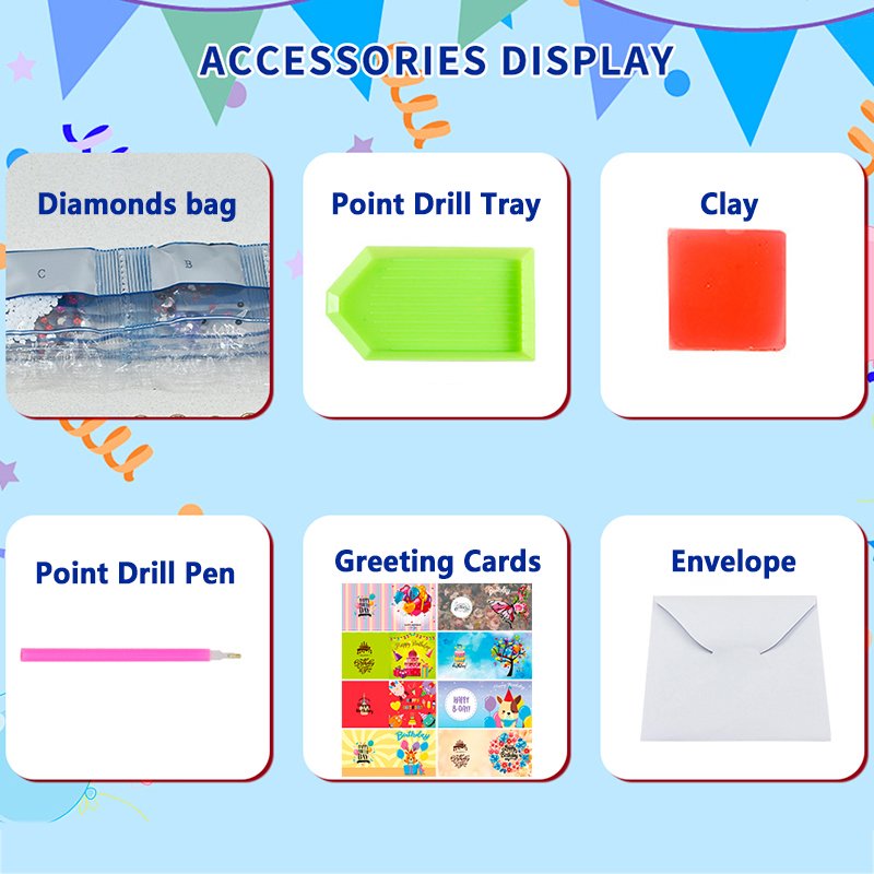 8PCS Set DIY Diamond Painting Greeting Card Kits Cartoon Round Drills Diamond Painting Birthday Cards for Adults Kids