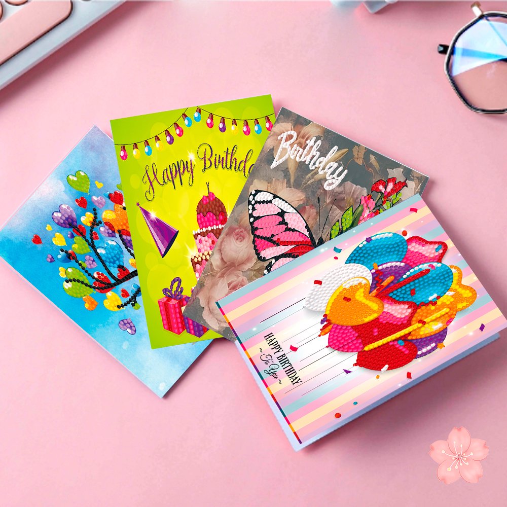 8PCS Set DIY Diamond Painting Greeting Card Kits Cartoon Round Drills Diamond Painting Birthday Cards for Adults Kids