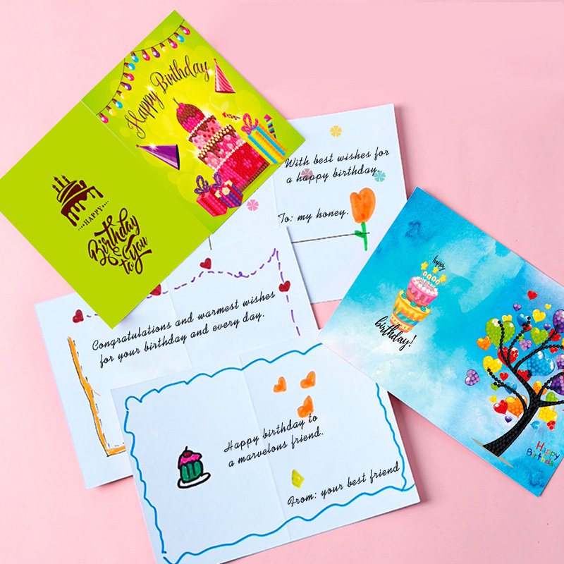 8PCS Set DIY Diamond Painting Greeting Card Kits Cartoon Round Drills Diamond Painting Birthday Cards for Adults Kids