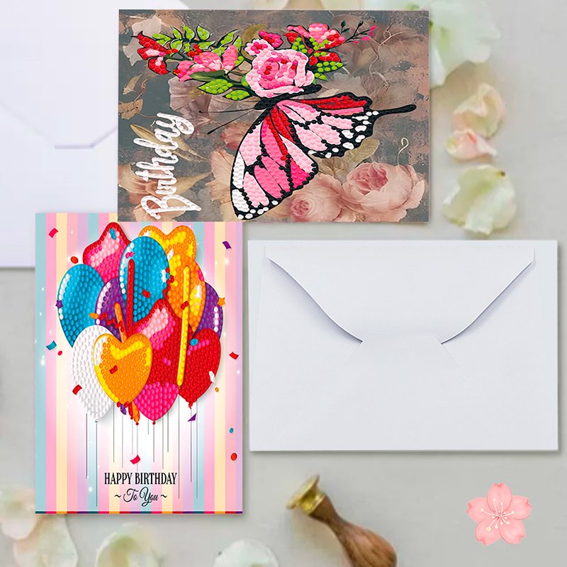 8PCS Set DIY Diamond Painting Greeting Card Kits Cartoon Round Drills Diamond Painting Birthday Cards for Adults Kids