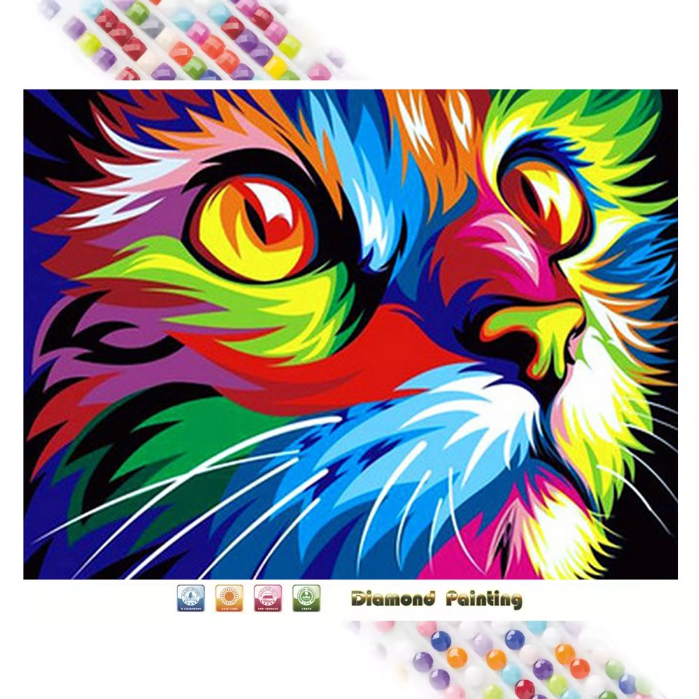 Colorful Cat Diamond Art Painting Animal 5D Diamond Painting DIY Full Drill Fashion Home Decor Custom Own Picture Wholesale