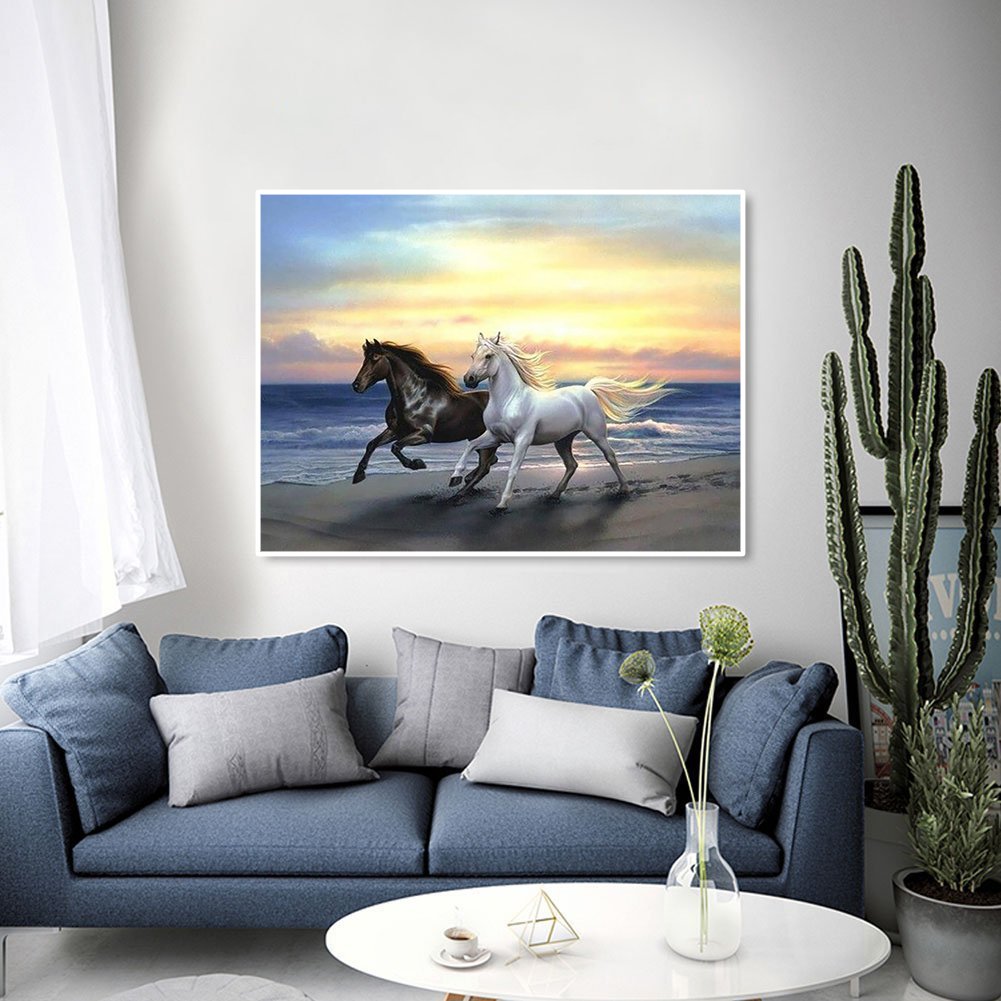 Animal Horse Diamond Art Painting Seaside Landscape 5D Diamond Painting DIY Full Drill Home Decoration Custom Picture Wholesale
