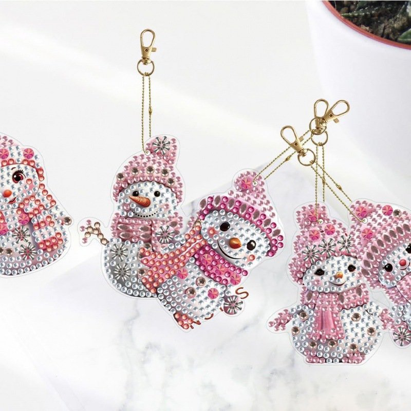 6 Pieces/Set Diy Customized Per Pack Handmade Pink Snowman Diamond Crystal Bling Rhinestone Decorative Key Chain for christmas