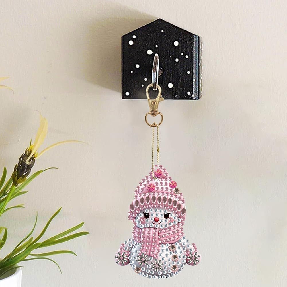 6 Pieces/Set Diy Customized Per Pack Handmade Pink Snowman Diamond Crystal Bling Rhinestone Decorative Key Chain for christmas