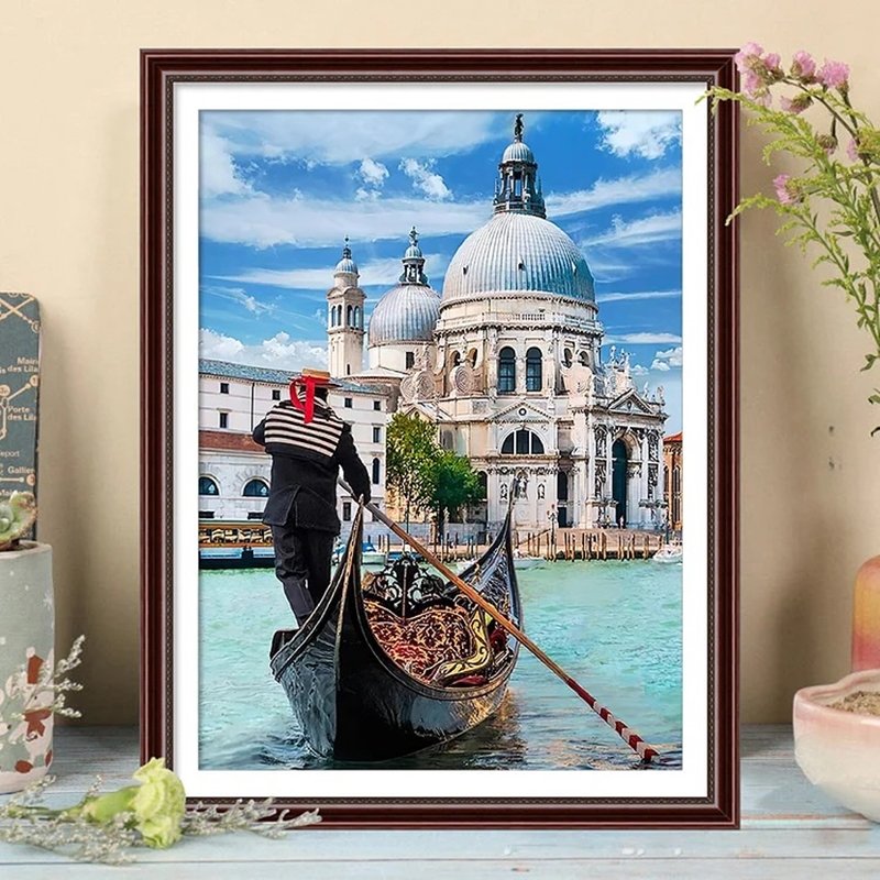 Venice Boat Diamond Painting Kit DIY 5D Cityscape Diamond Picture Full Round Rhinestone Painting Kit