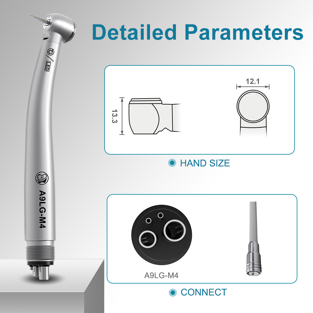 AI DENTAL AiKO Series A9LG-M4 Dental Self-generator LED Air Turbine High Speed Handpiece 4 Water Spray for 4 Hole Dental Chair