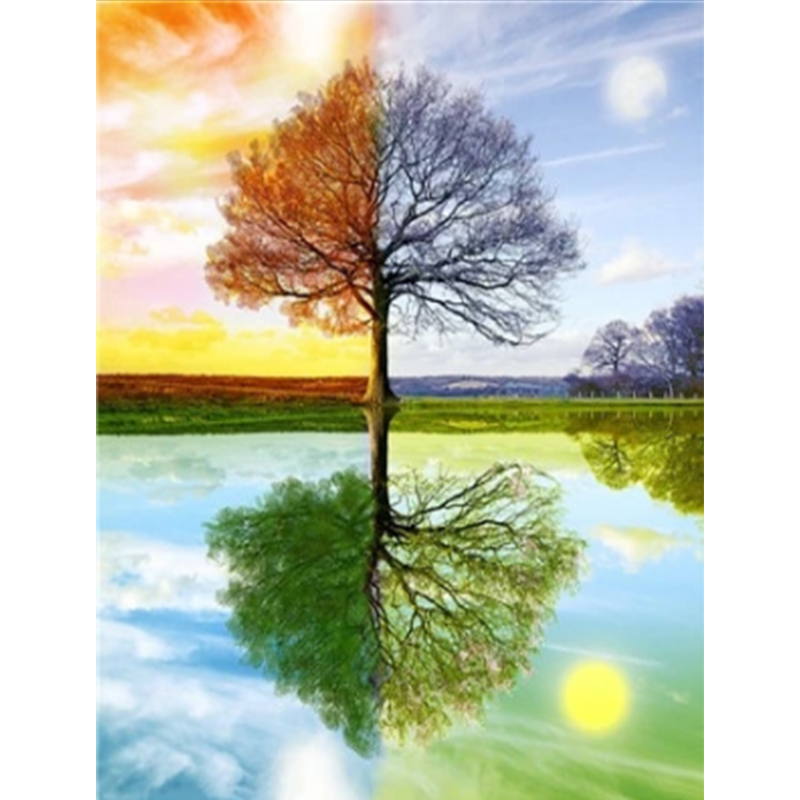 Custom Diamond Painting Art Colorful Tree Painting Landscape 5D Crystal Diamond Painting for Living Room Halloween Decoration