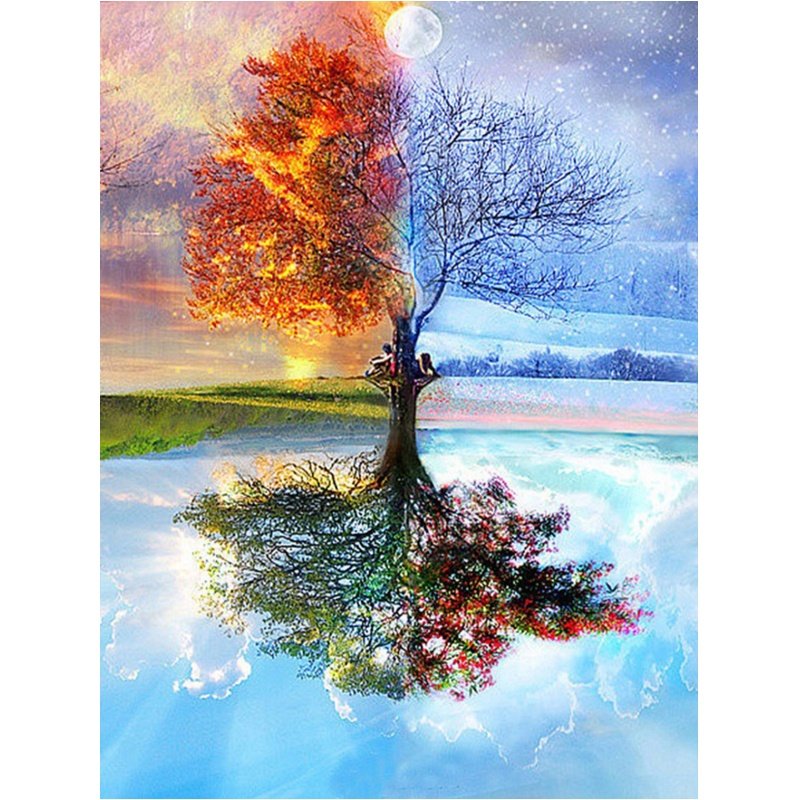 Custom Diamond Painting Art Colorful Tree Painting Landscape 5D Crystal Diamond Painting for Living Room Halloween Decoration