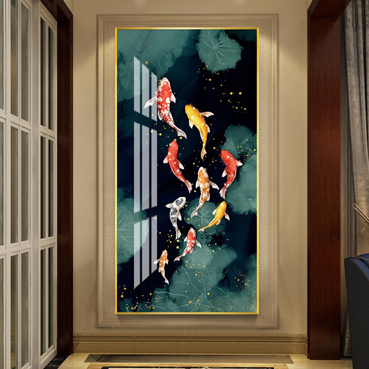 Fortune Fish 5D Crystal Porcelain Painting Gold Fish In Lotus Pond Diamond-Set Painting Nine Fish Graph Home Vestibule Decor
