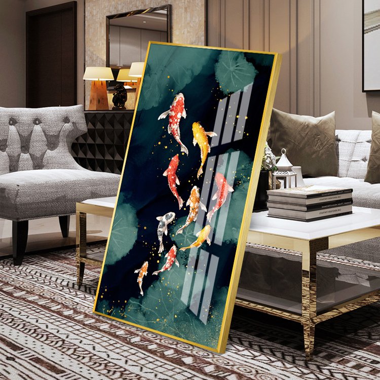 Fortune Fish 5D Crystal Porcelain Painting Gold Fish In Lotus Pond Diamond-Set Painting Nine Fish Graph Home Vestibule Decor
