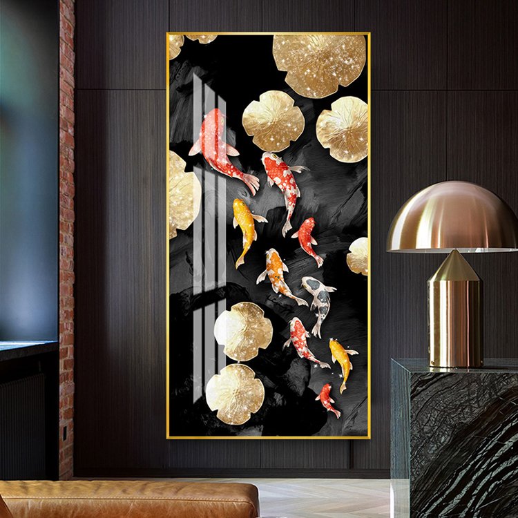 Fortune Fish 5D Crystal Porcelain Painting Gold Fish In Lotus Pond Diamond-Set Painting Nine Fish Graph Home Vestibule Decor