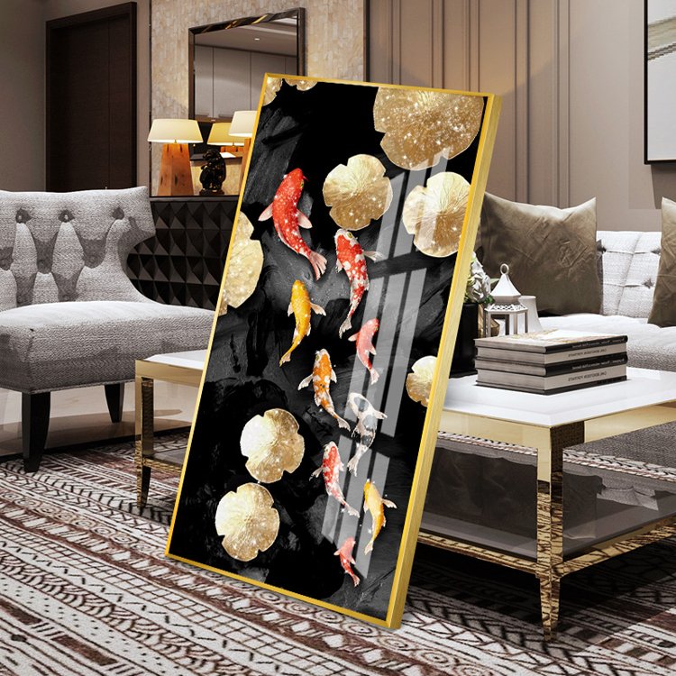 Fortune Fish 5D Crystal Porcelain Painting Gold Fish In Lotus Pond Diamond-Set Painting Nine Fish Graph Home Vestibule Decor