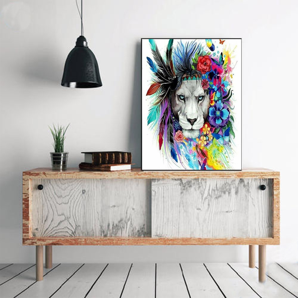 3d puzzle majestic king lion round resin full drills diamond mosaic painting for adults