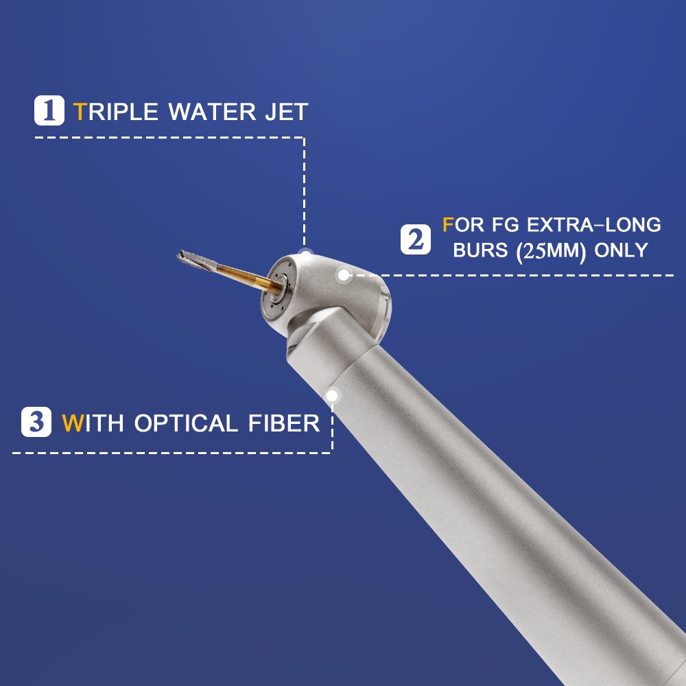 AI-X450KL 45-degree angled Mini head Dental Air Turbine High Speed Handpiece Optical LED 18W Power air Out of the back cover