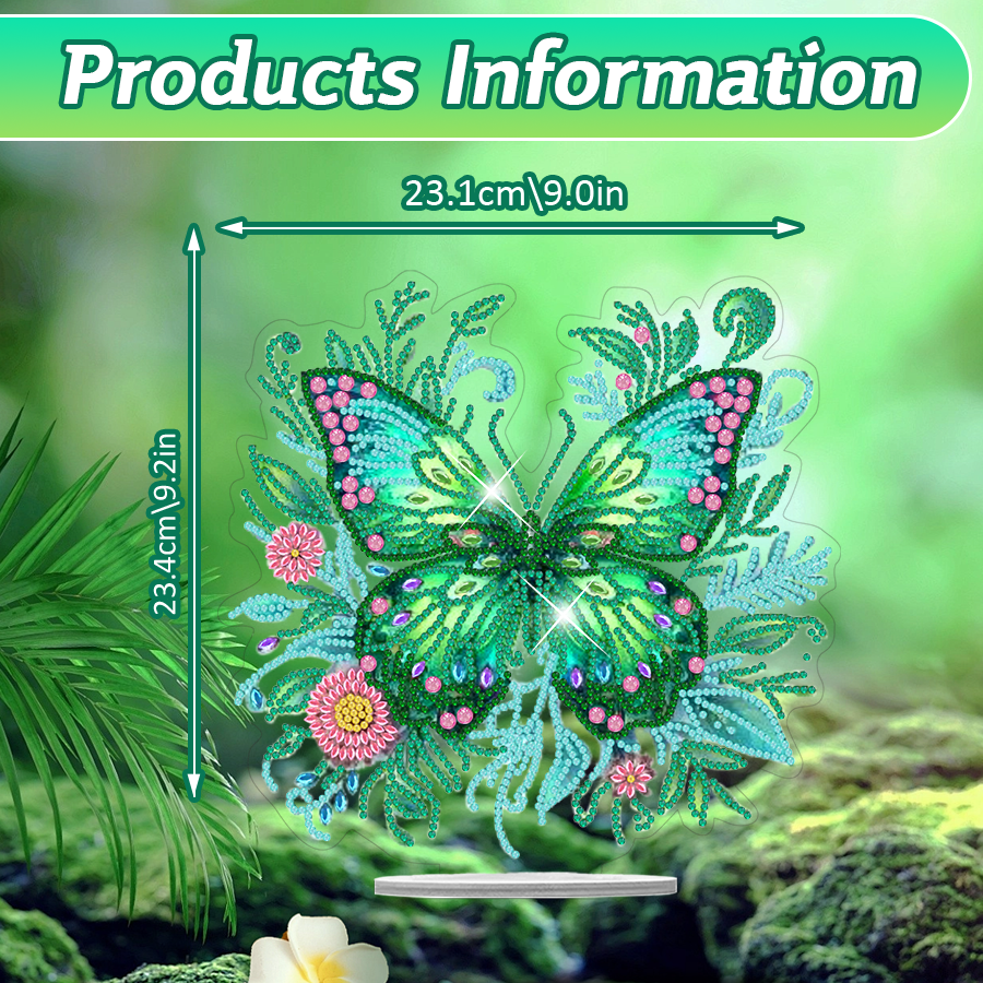 1PC DIY 5D Diamond Painting Suit Desk Decoration Acrylic Green Butterfly Flower Diamond Painting Tabletop Ornament