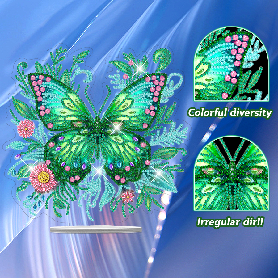 1PC DIY 5D Diamond Painting Suit Desk Decoration Acrylic Green Butterfly Flower Diamond Painting Tabletop Ornament
