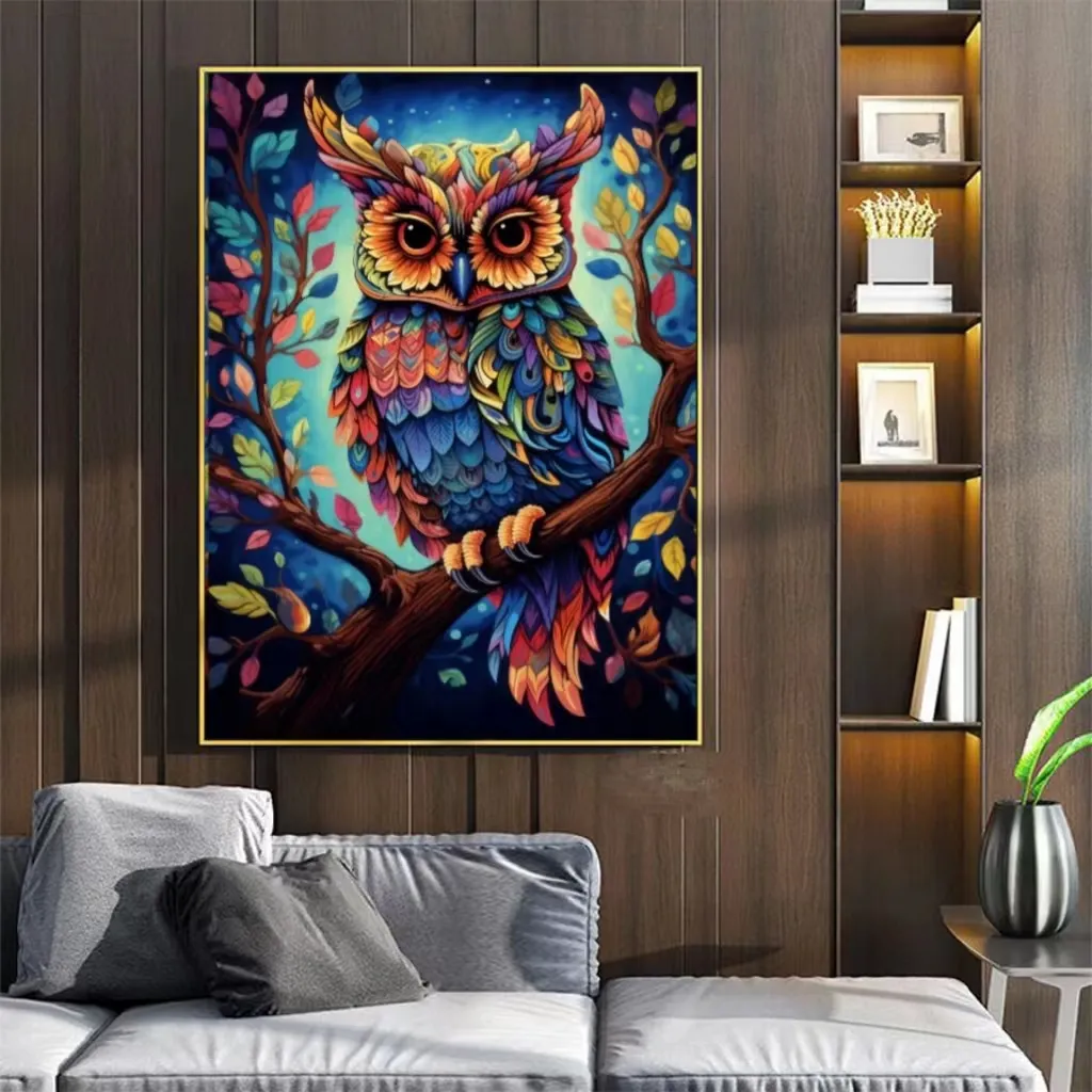 Wholesale Custom 5D Diamond Painting DIY Kit,Animal Series: Mystery Owl and Wolf, Full Drill Three-Dimensional Painting Creation