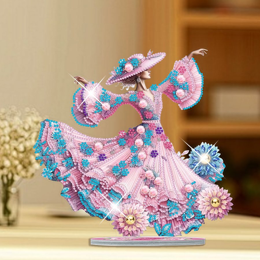 Custom DIY Pink Flower Lady Diamond Painting Home Decoration Full Acrylic Diamond Painting Desk Ornament