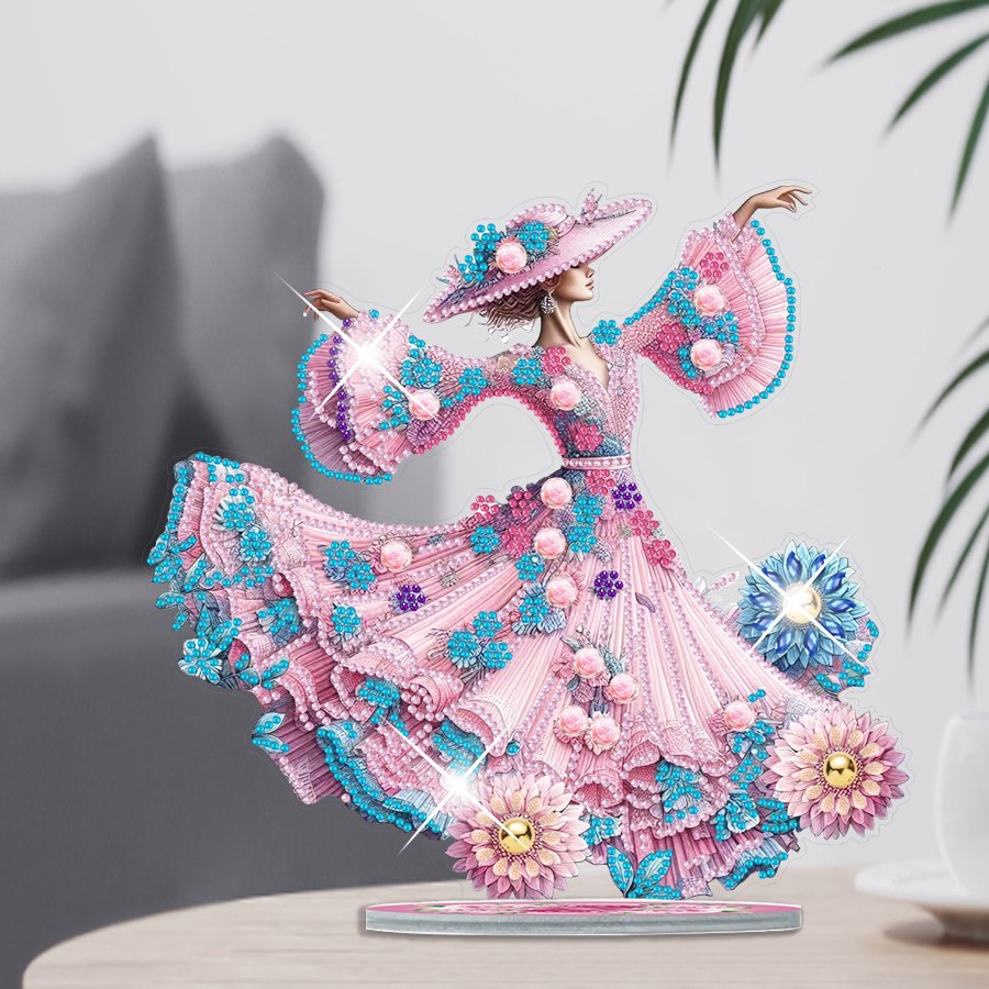 Custom DIY Pink Flower Lady Diamond Painting Home Decoration Full Acrylic Diamond Painting Desk Ornament