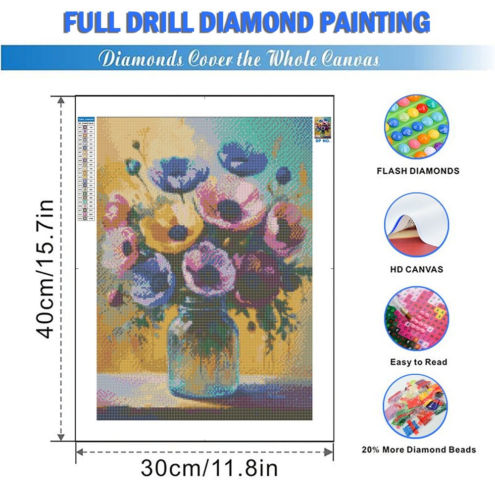 Colorful Bouquet Vase Diamond Painting Mosaic Flower Art Picture DIY Diamond Embroidery Kit Creative Hobbies Home Gifts