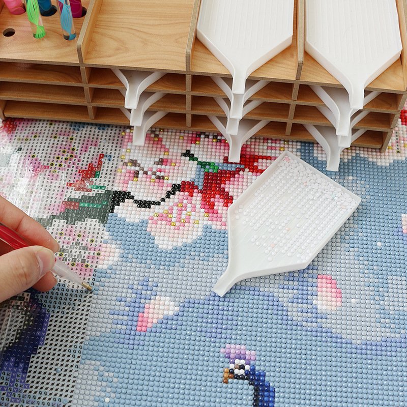 Wood Diamond Painting Tray Organizer For Larger White Tray Wooden Drill Pen Jar Containers Diamond Accessories Kits Bead Storage