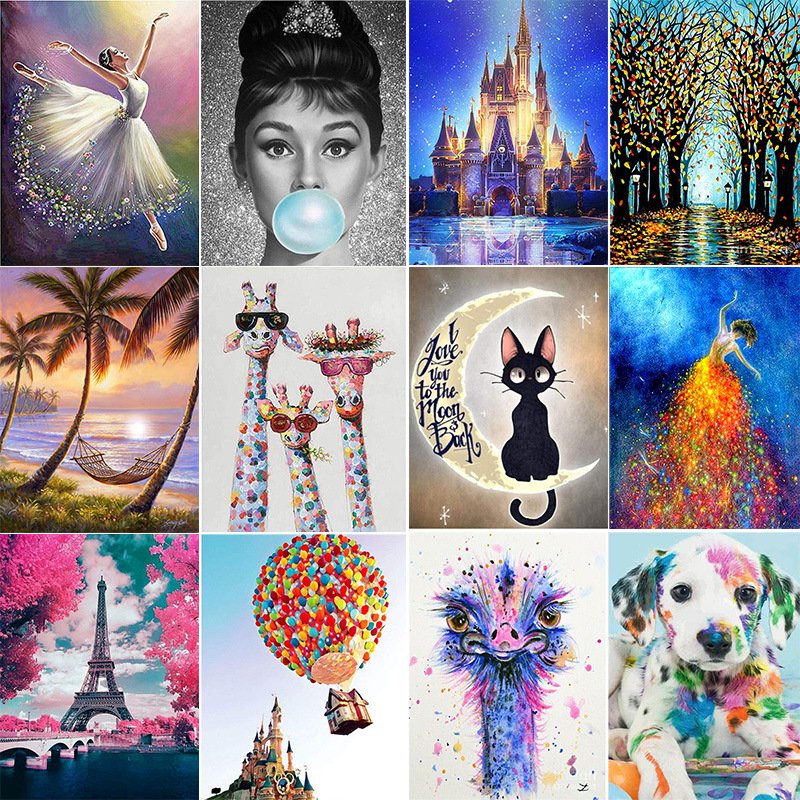 Round Diamond Paintings Sets Carton Frog Monkey Canvas Drill Pen Glue 30x40cm Frameless Home Decor Diamond Painting