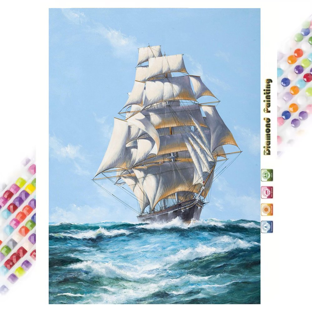 Sailboat Diamond Art Painting Seaside Landscape 5D Diamond Painting DIY Full Drill Home Decoration Custom Picture Wholesale