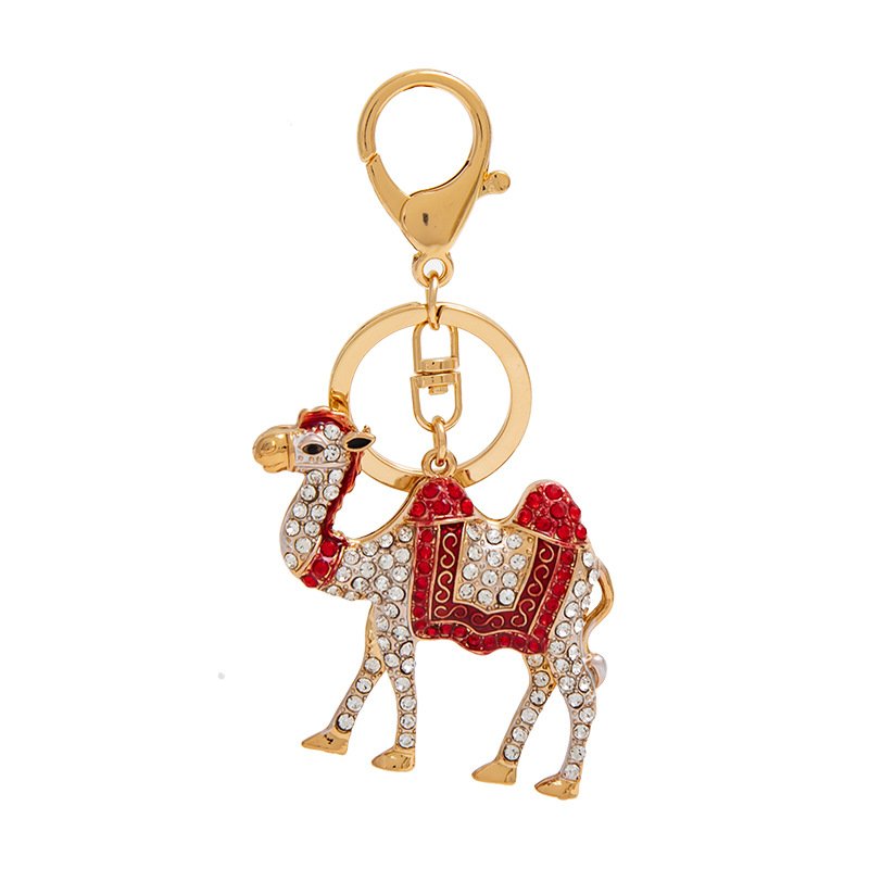 Rhinestone Crystal Camel KeyChain figurines Bag Charm Deco Ornament Enamel Camel Statues Diamond Animal Metal Key Chain Jewelry