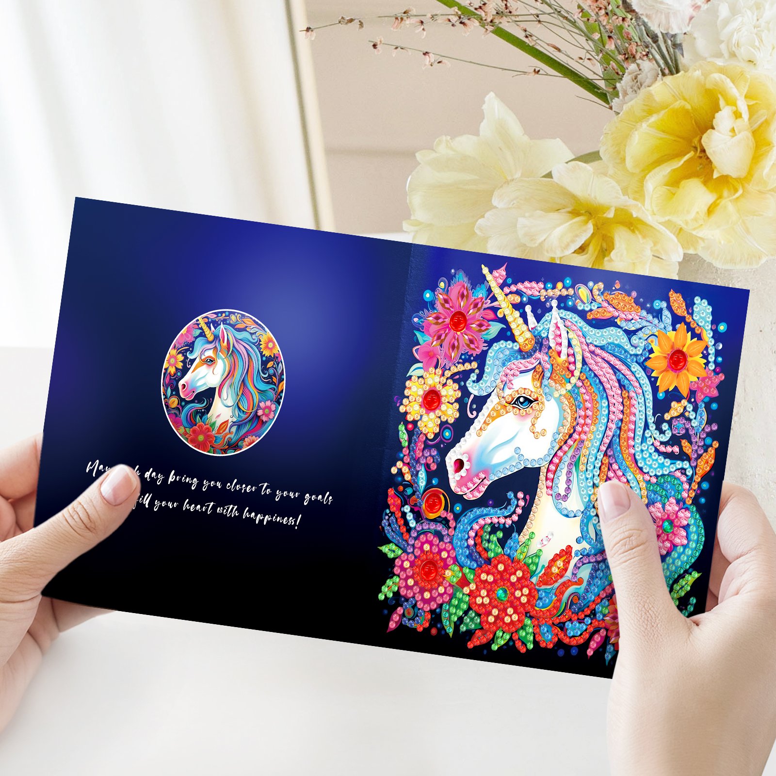 Diamond Painting 5D Greeting Cards Horse Flower Crystal Special Shaped Diamond DIY Diamond Art Postcards