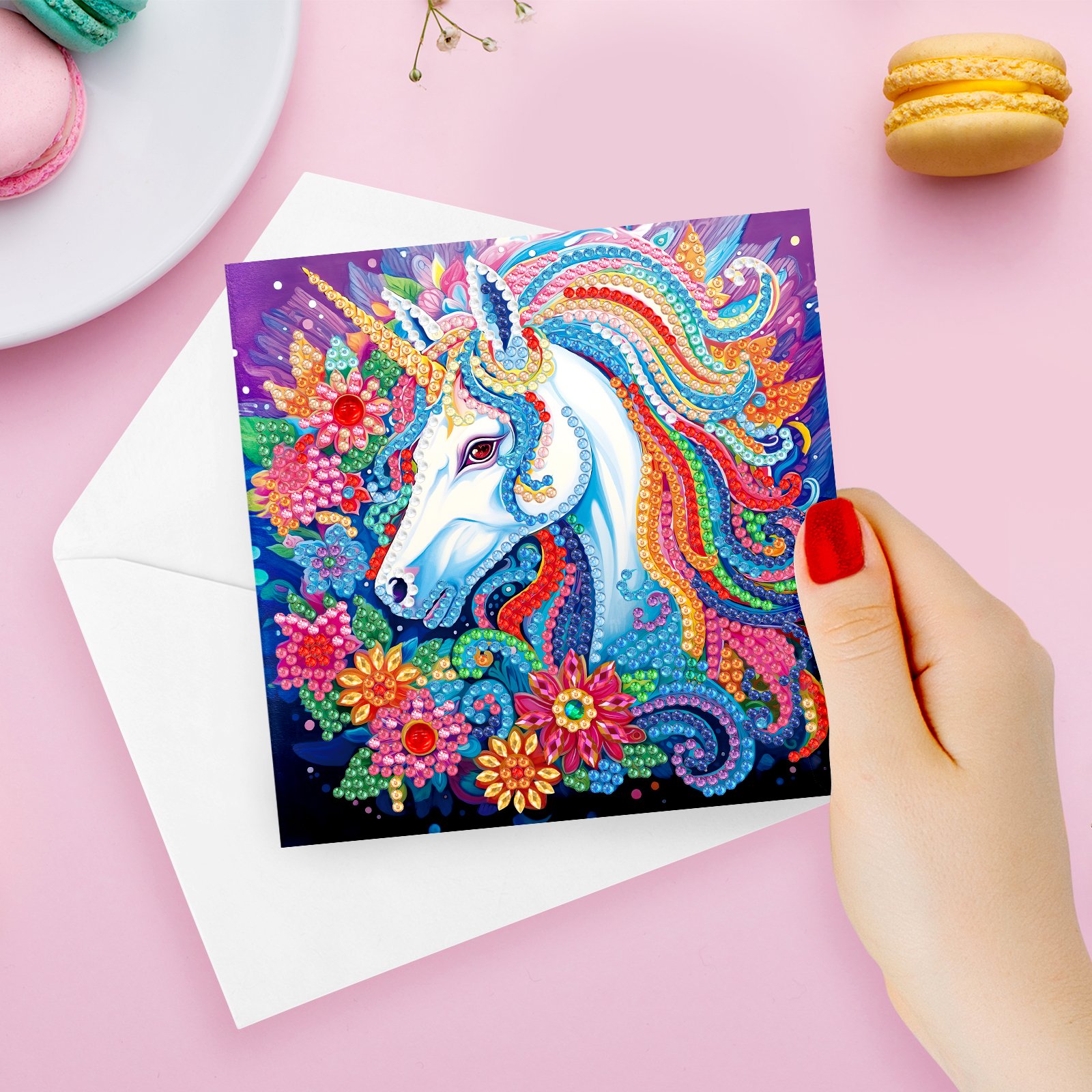 Diamond Painting 5D Greeting Cards Horse Flower Crystal Special Shaped Diamond DIY Diamond Art Postcards