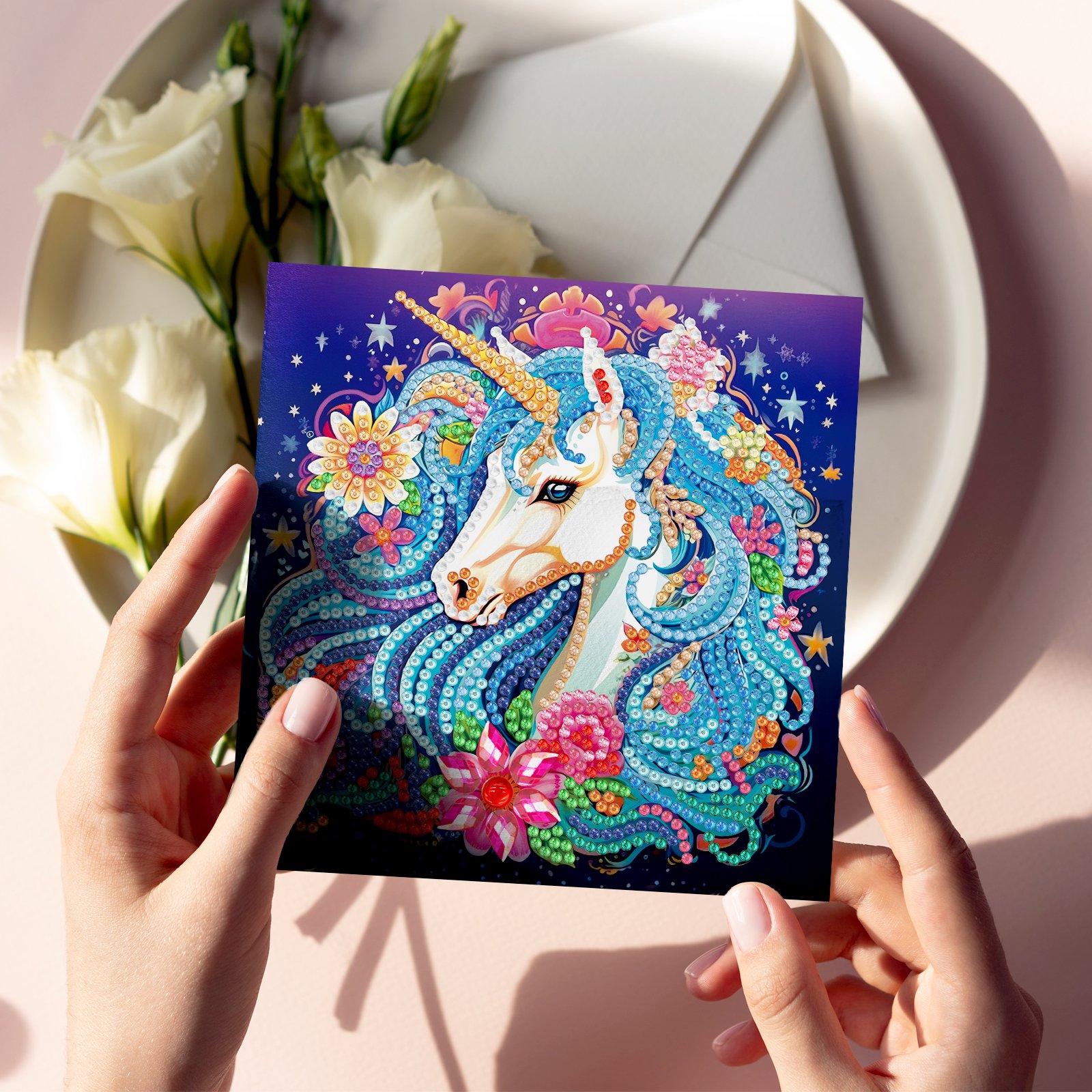 Diamond Painting 5D Greeting Cards Horse Flower Crystal Special Shaped Diamond DIY Diamond Art Postcards