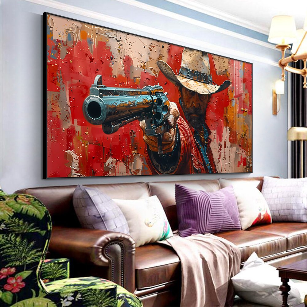 Retro Western Cowboy wall art Truck Figure Western Farmhouse canvas wall painting Western wall home decor frame