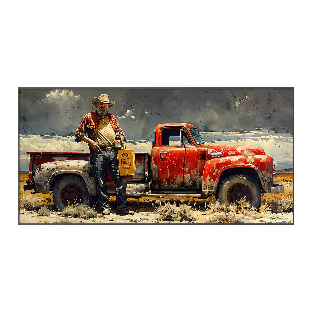 Retro Western Cowboy wall art Truck Figure Western Farmhouse canvas wall painting Western wall home decor frame