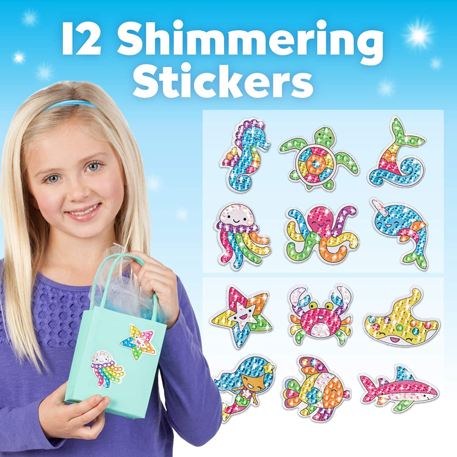 Paint with Diamonds by Numbers Kit Sea Friends Diamond Painting Sticker Art Craft Set for Boys Girls