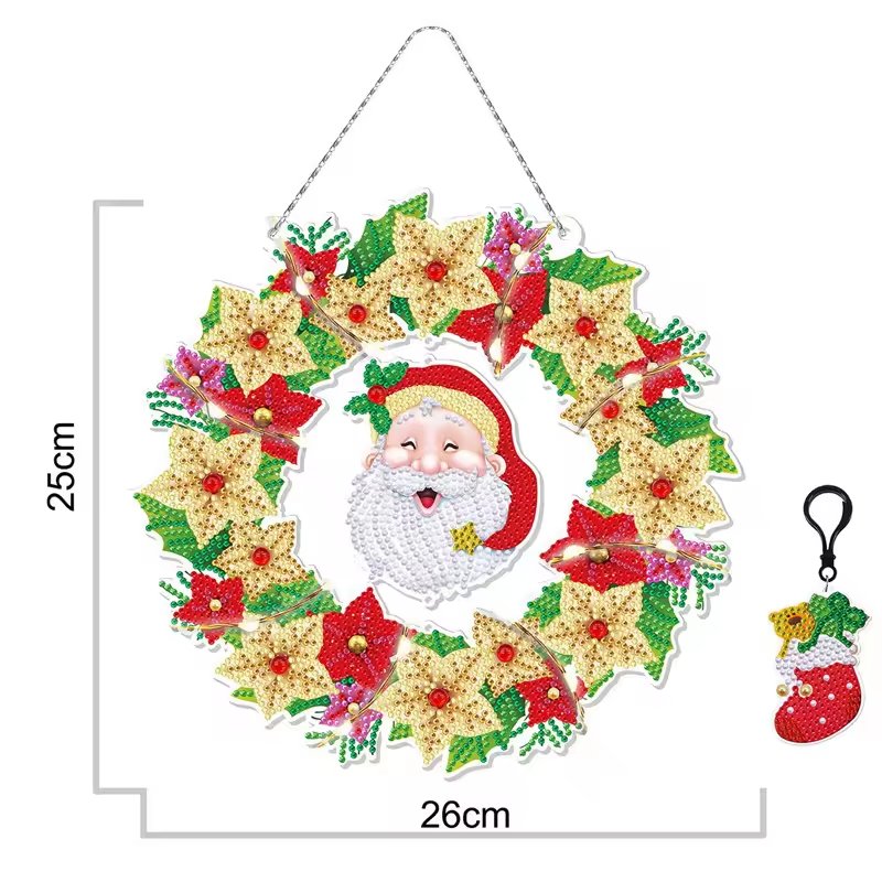 Christmas Decoration DIY Diamond Painting Kits Acrylic Round Flower Wreath LED Light Mosaic Home Art Room Decor Craft