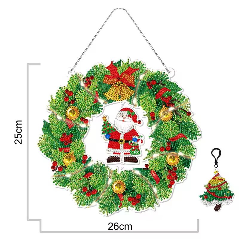 Christmas Decoration DIY Diamond Painting Kits Acrylic Round Flower Wreath LED Light Mosaic Home Art Room Decor Craft