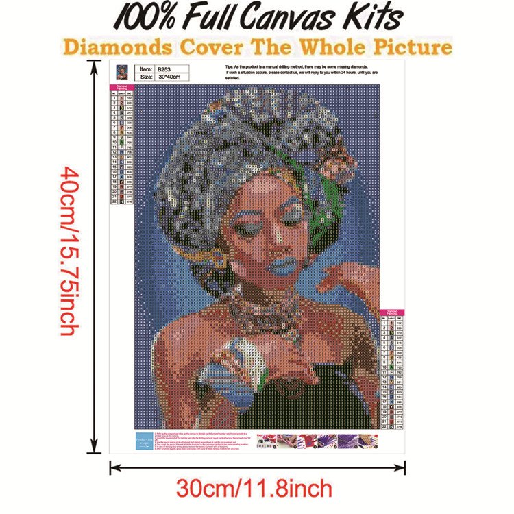 Custom Full Size 30x40CM African Woman Art Painting 5D Full Round Drills Diamond Dot Art Kits for Adults