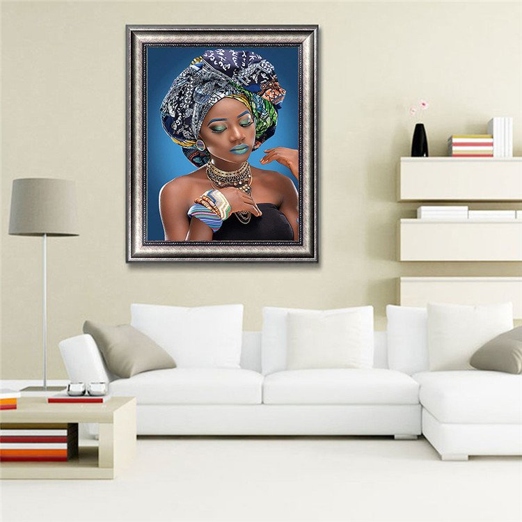 Custom Full Size 30x40CM African Woman Art Painting 5D Full Round Drills Diamond Dot Art Kits for Adults