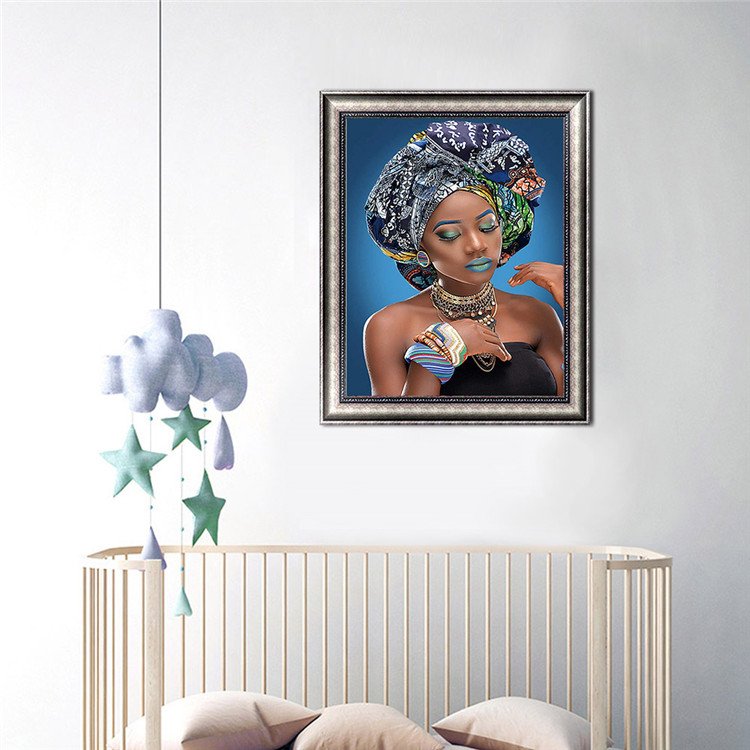 Custom Full Size 30x40CM African Woman Art Painting 5D Full Round Drills Diamond Dot Art Kits for Adults