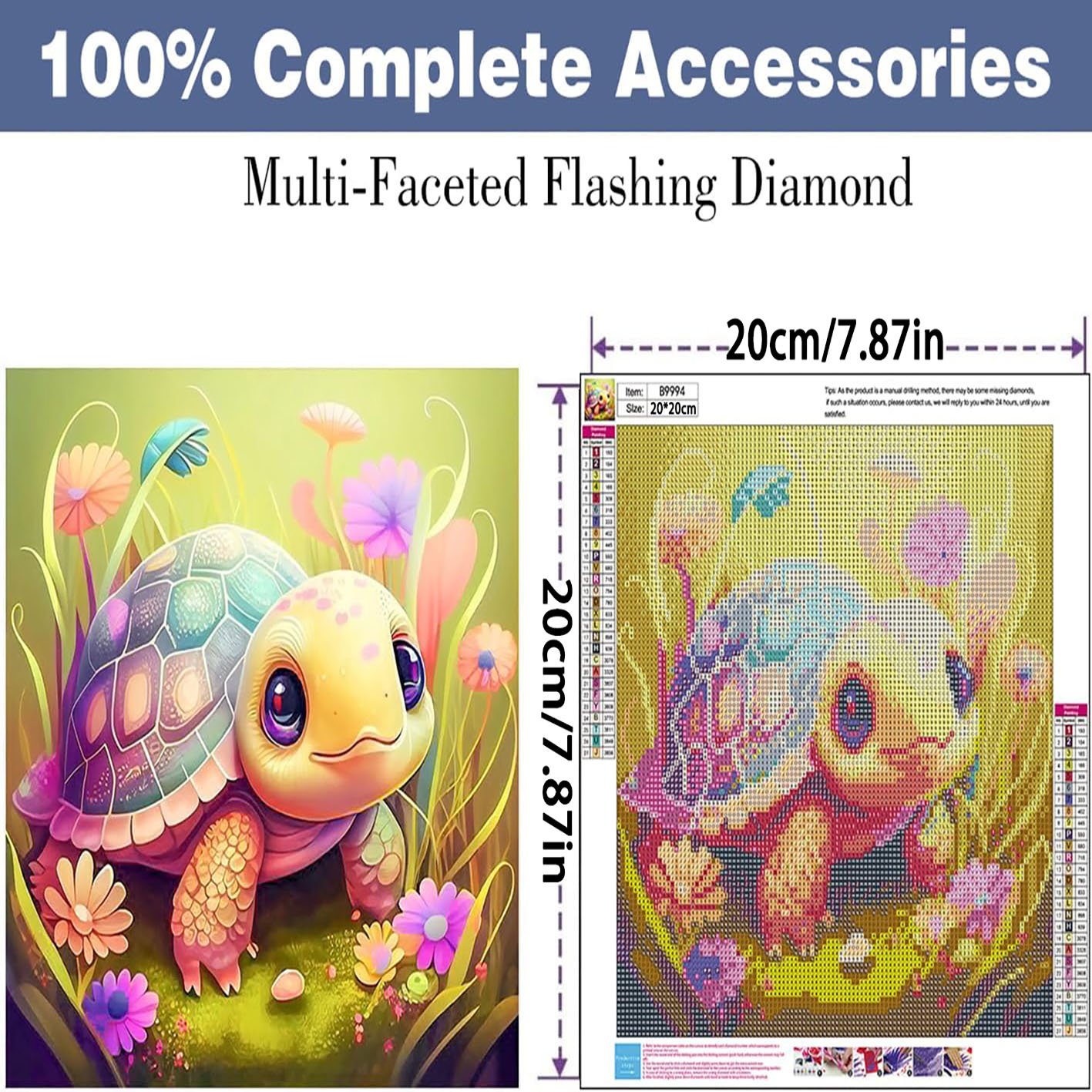 Adult Diamond Drawing Kit Digital Cartoon Cute Turtle Drawing DIY 5D Round Diamond Cartoon Cub Turtle Home Wall Decoration